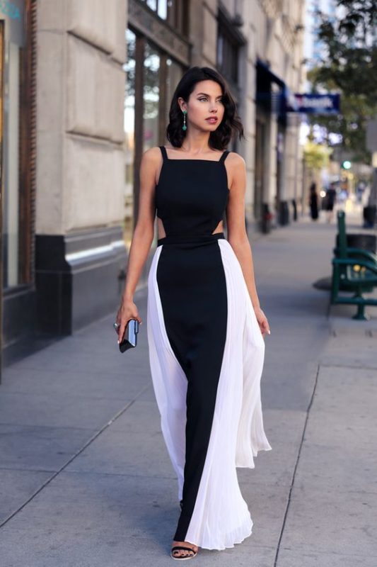 vestidos largos formales en negro y blanco