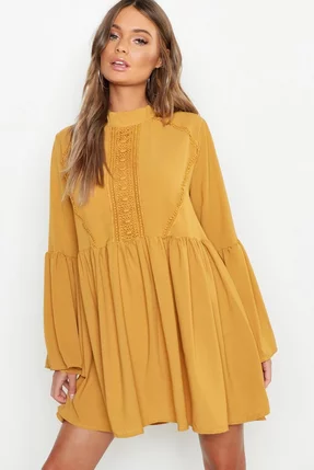 Vestido corto suelto amarillo bohemio