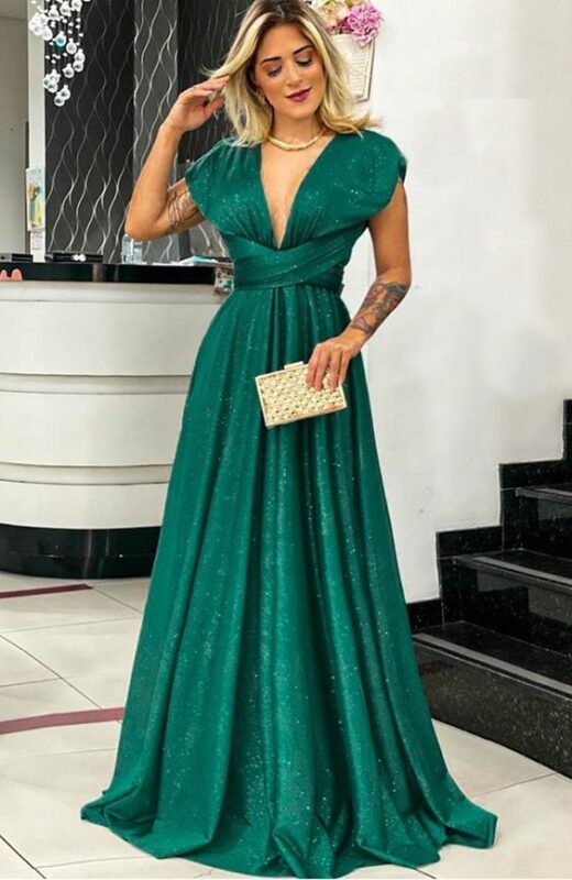 vestido largo elegante verde esmeralda
