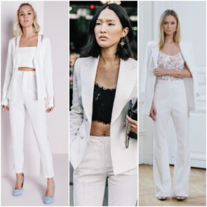 Outfis de mujer para noche de fiesta con traje pantalon blanco