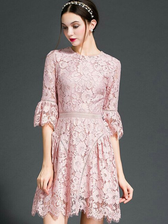 vestido corto encaje rosa claro