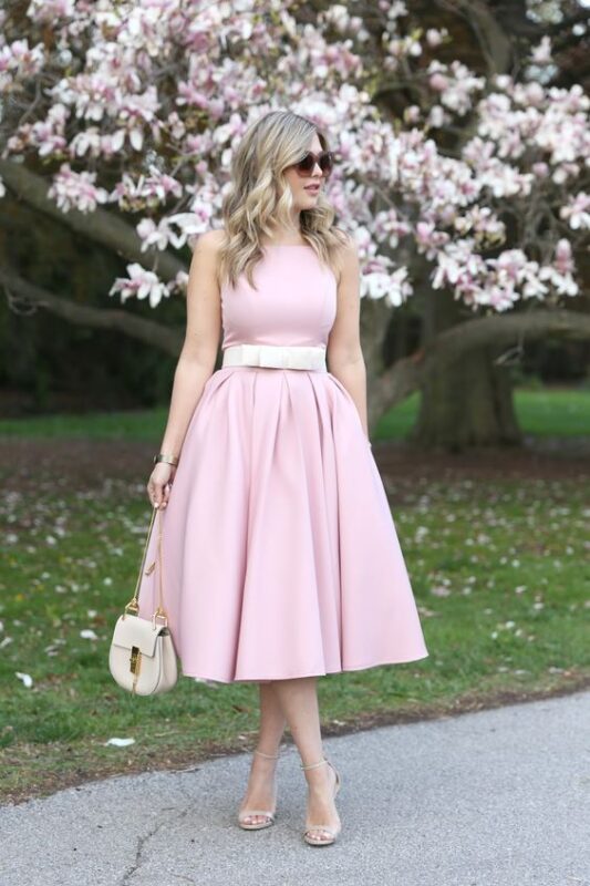 vestido midi formal rosa palido