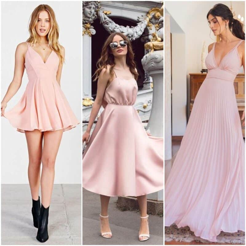 ▷ Outfits de noche con vestidos rosa claro o pastel - Como combinarlo 2023  - QNoche