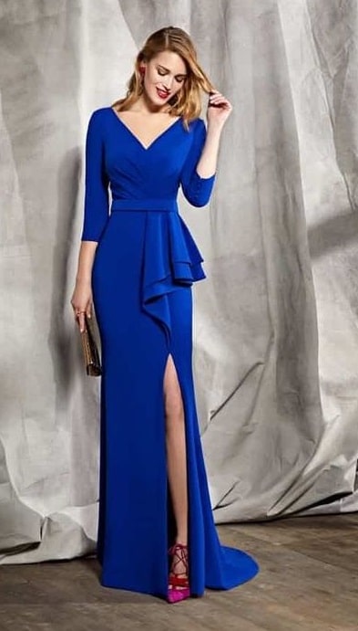vestido largo azul electrico