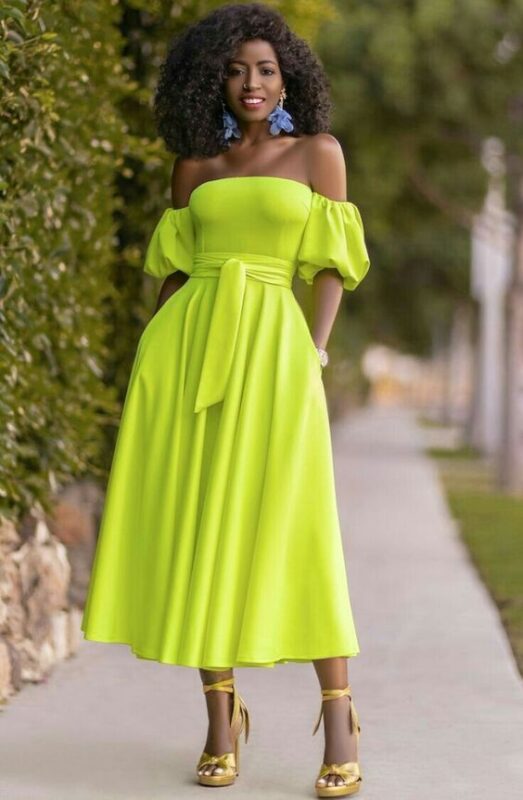 Vestido elegante de fiesta verde fluor