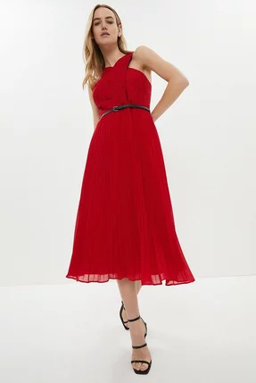 vestido rojo midi para primavera