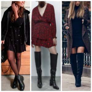 Outfits de noche con vestido y botas